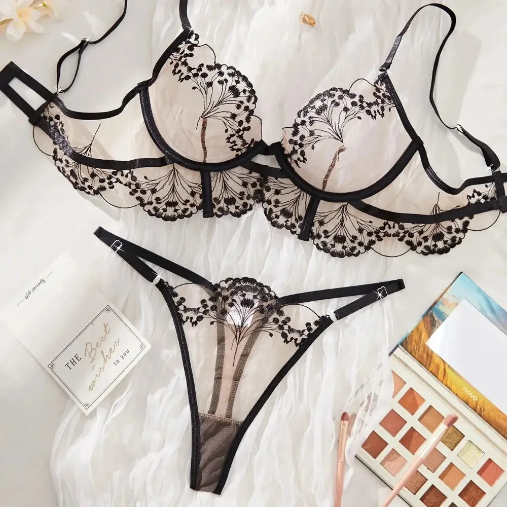 Lace Lingerie Ultra Sexy Underwear Women Set Sexy Adult Delicate Embroidery Intimate Underwear Transparent Bra Lingerie Sets luvshop24