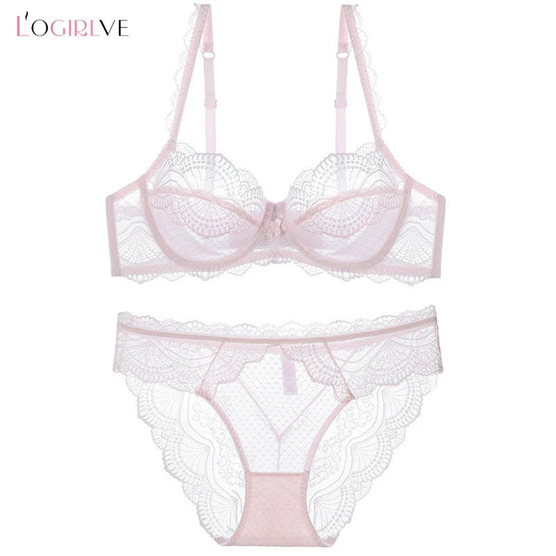 Logirlve Sexy Ultra-thin Lingerie Bra Panties Sets Transparent Brassiere Underwear Set Plus Size Women Lingerie Set Lace Bras luvshop24