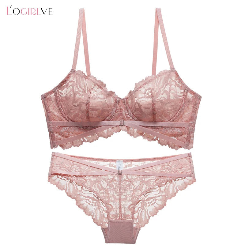 Logirlve Sexy Tоy For Women Bra Set Lingerie Push Up Brassiere Lace Embroidery Underwear Set Ultra-thin Cup Female Lingerie luvshop24