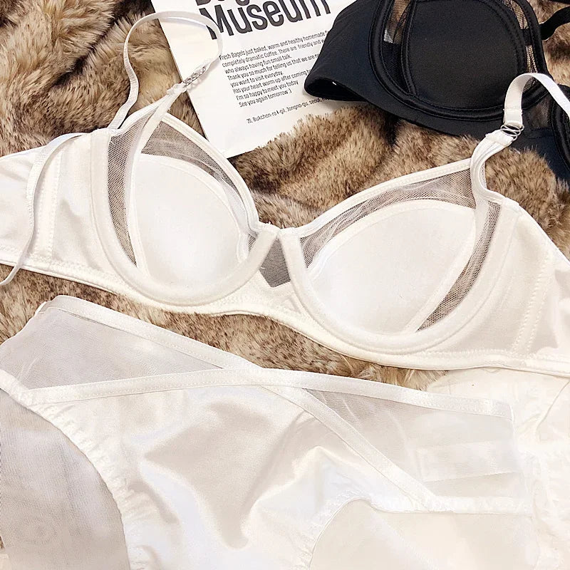 2 Pieces Sexy Underwear Set for Women Lace Push Up Bra French Thin Cup Comfort Brassiere Mesh Breathable Bralette Lingerie Set luvshop24