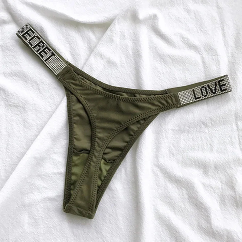 5Pcs Low Waist Sexy Panties Women Thongs Rhinestones Letter Diamonds G-string Sports Thong Shorts Briefs T-back Size S-XL luvshop24