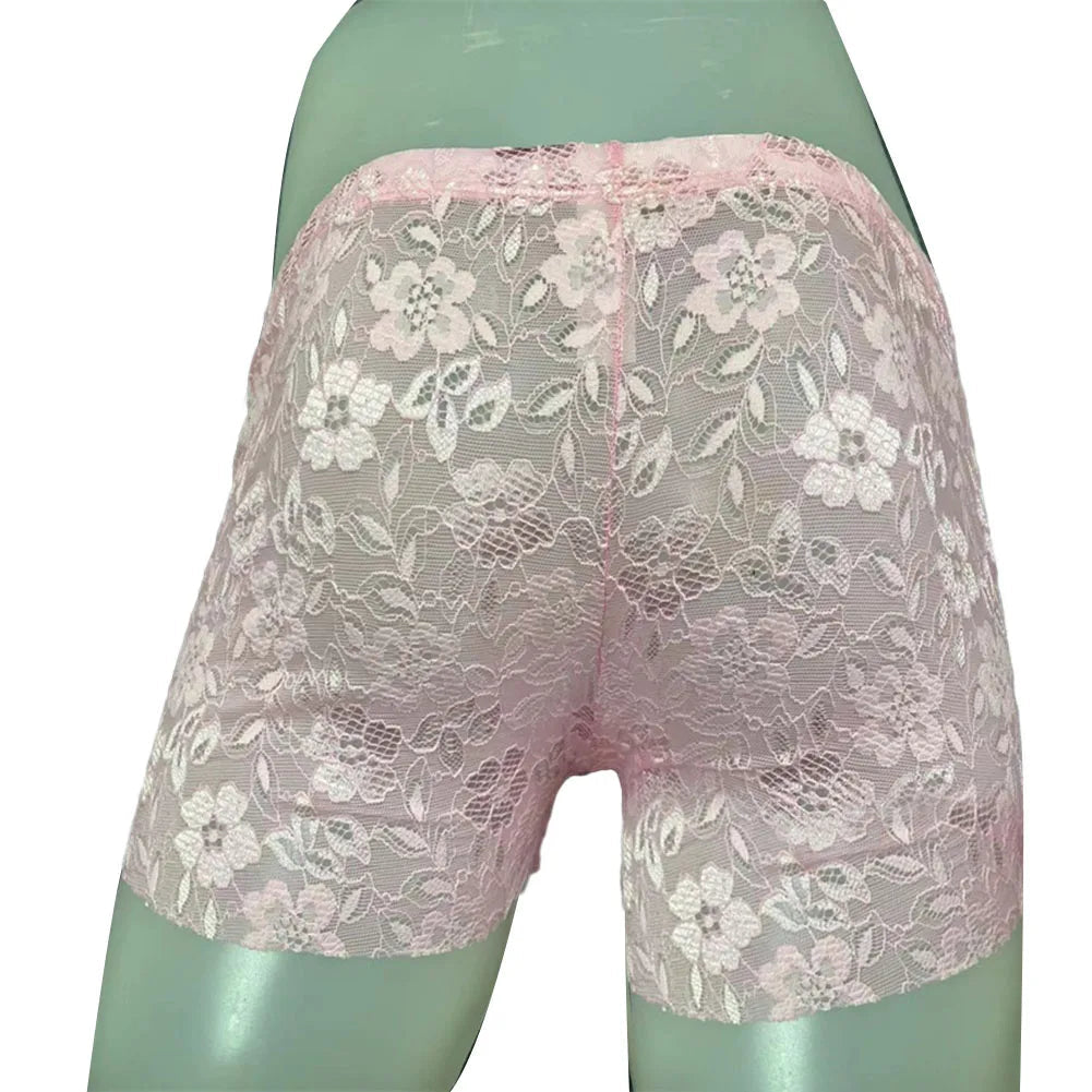 Sexy Mens Lace Shorts Breathable Underwear Solid Male Brief Middle Waist Panties Sleepwear Bikini Hombre Lingerie luvshop24