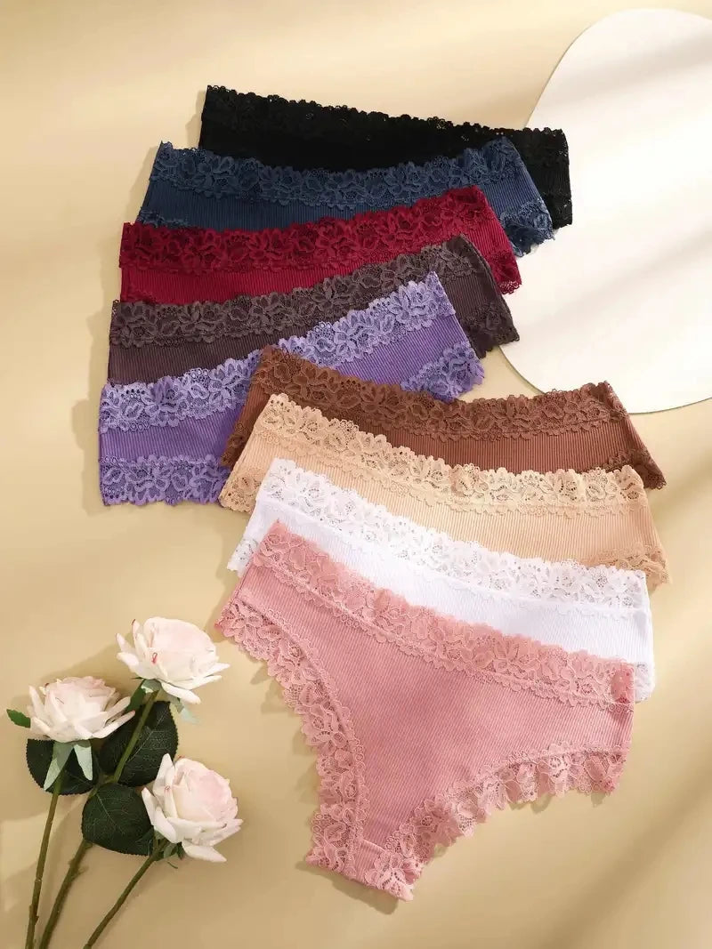 5Pcs/set Women Cotton Panties Floral Lace Intimate Underwear Trendy Patchwork Lace Briefs Female Soft Underpants Lingerie S-XL luvshop24