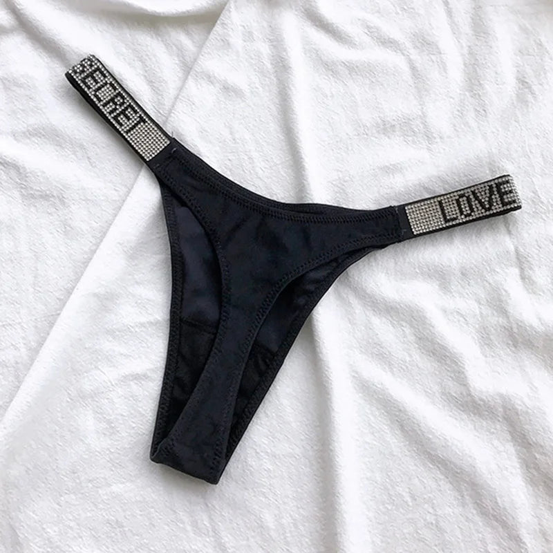 5Pcs Low Waist Sexy Panties Women Thongs Rhinestones Letter Diamonds G-string Sports Thong Shorts Briefs T-back Size S-XL luvshop24