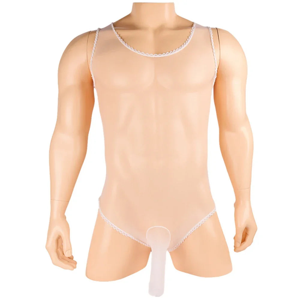 Men's Sexy Sheer Stocking Bodysuit Sissy Leotard Penis Sheath Cover Bodystocking Gay Erotic Underwear Lingerie for Adult Toys luvshop24