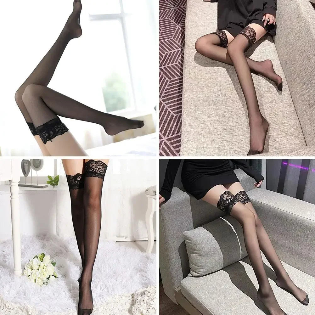1Pair Summer Non Slip Lace Lace Silicone Stockings Ultra Thin Over The Knee Stockings Thigh Black Silk Tall Socks luvshop24