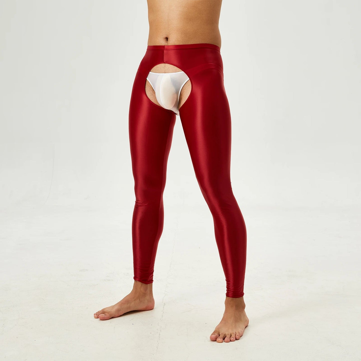 Glossy Crotchless Open Butt Leggings Mens Gays Erotic Nightwear Underpants High Waist Slim Fit Tights Underwear Baselayer Pants luvshop24