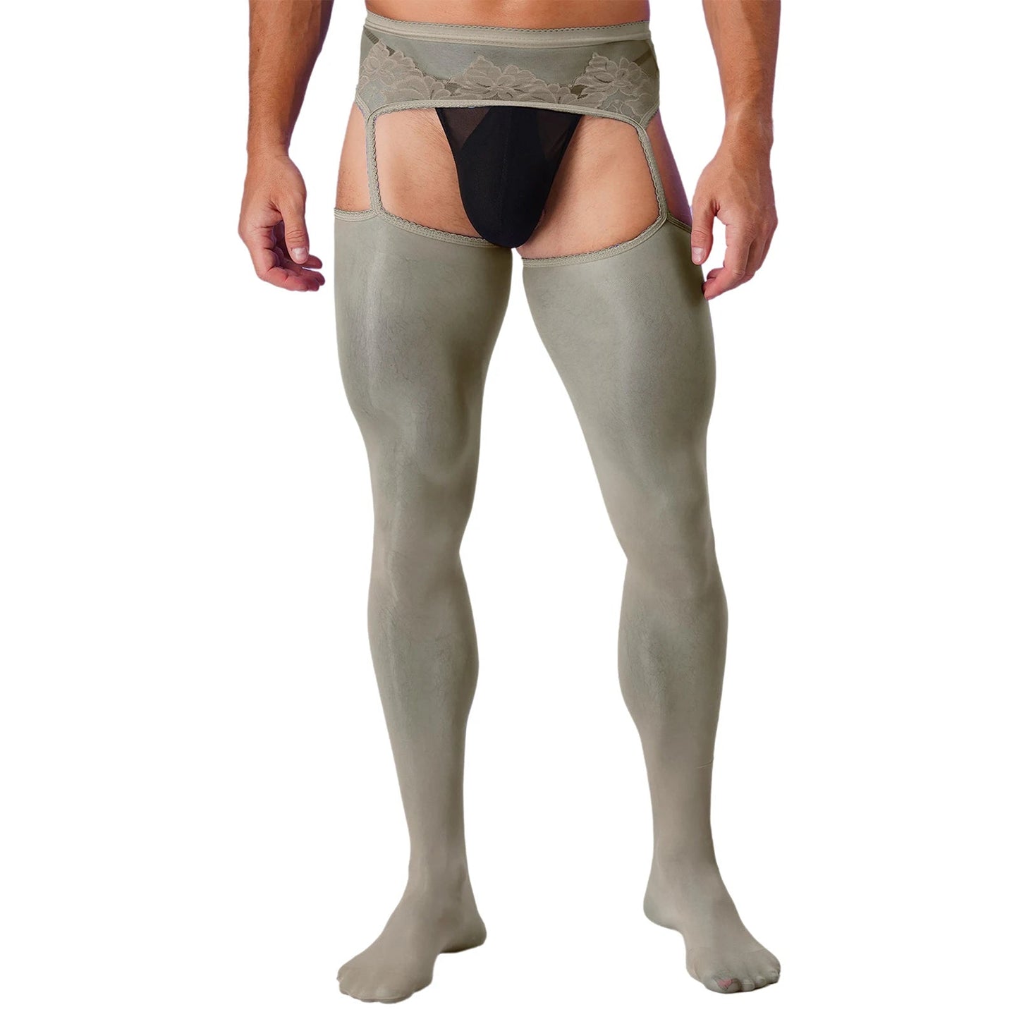 Mens Sexy Cutout Crotchless Pantyhose Floral Lace Exotic Socks Leggings One-Piece Garter Stockings Gay Male Sissy Underwear luvshop24