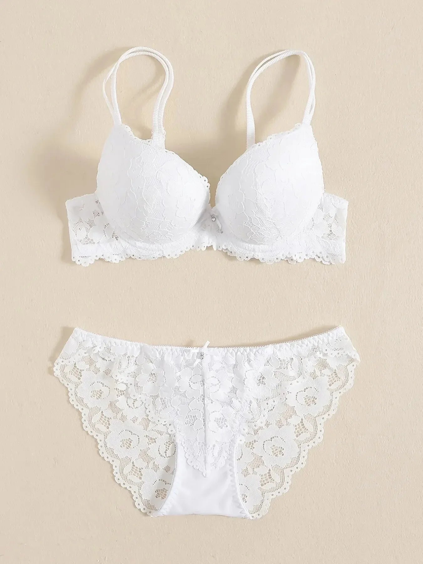 1 Set Elegant Erotic Lace Embroidery Breathable Fabric Lingeries : Push-Up Bra, Low Waist Sheer Panty - Ultimate Valentine's Day luvshop24