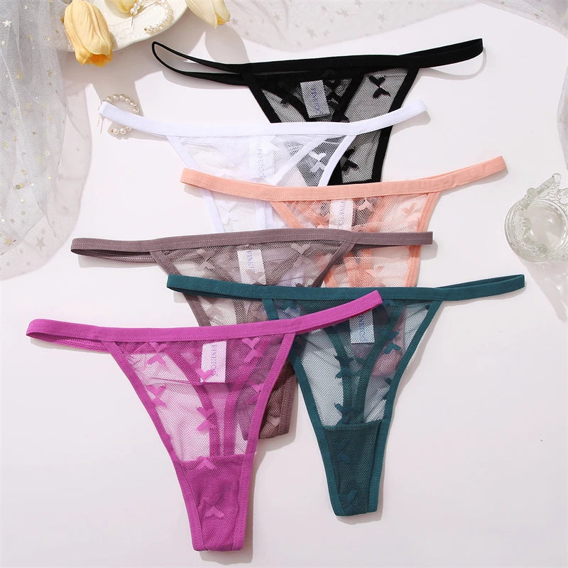 FINETOO Women Sexy Lace Thong Low Waist Hollow Out G-String Female Seamless Transparent T-Back Underwear Solid Intimates Panties luvshop24