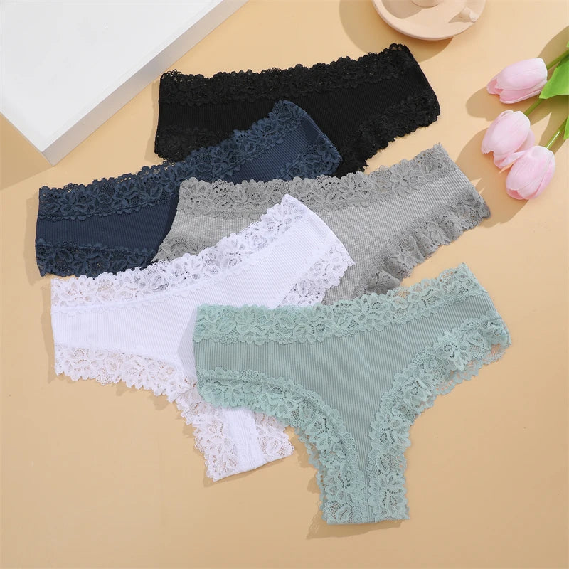 5Pcs/set Women Cotton Panties Floral Lace Intimate Underwear Trendy Patchwork Lace Briefs Female Soft Underpants Lingerie S-XL luvshop24