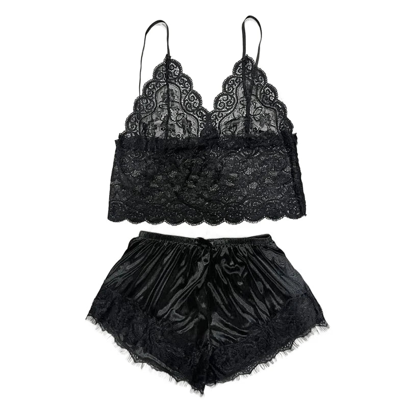 1 Pajamas Set Womens Lace Sleepwear Lingerie Crop Tops And Shorts Babydoll Pajamas Underwear Nightwear luvshop24