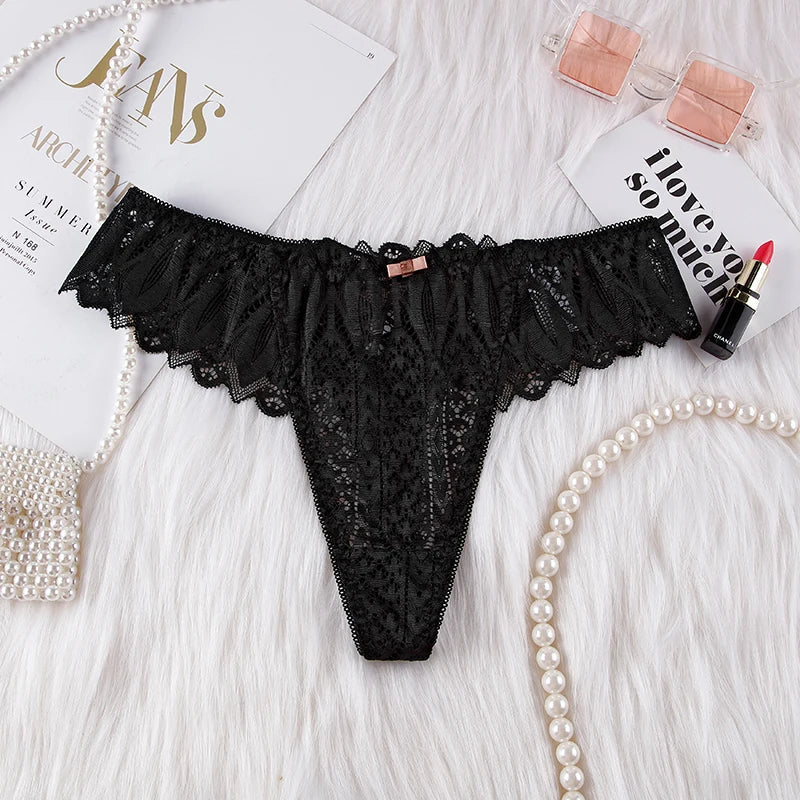 Hollow Out Lace Sexy Girls G String Panties Women Briefs Transparent Thong Thin Underwear Female Low Waist Lingerie Size S-XL luvshop24