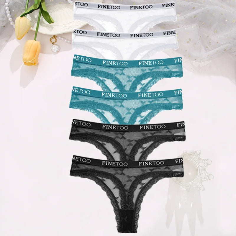 Clearance_6PCS/Set Sexy G-String Thong Lace Women's Panties Low-Waist Female Underpants Mesh Perspective Briefs Lingerie_Contin luvshop24