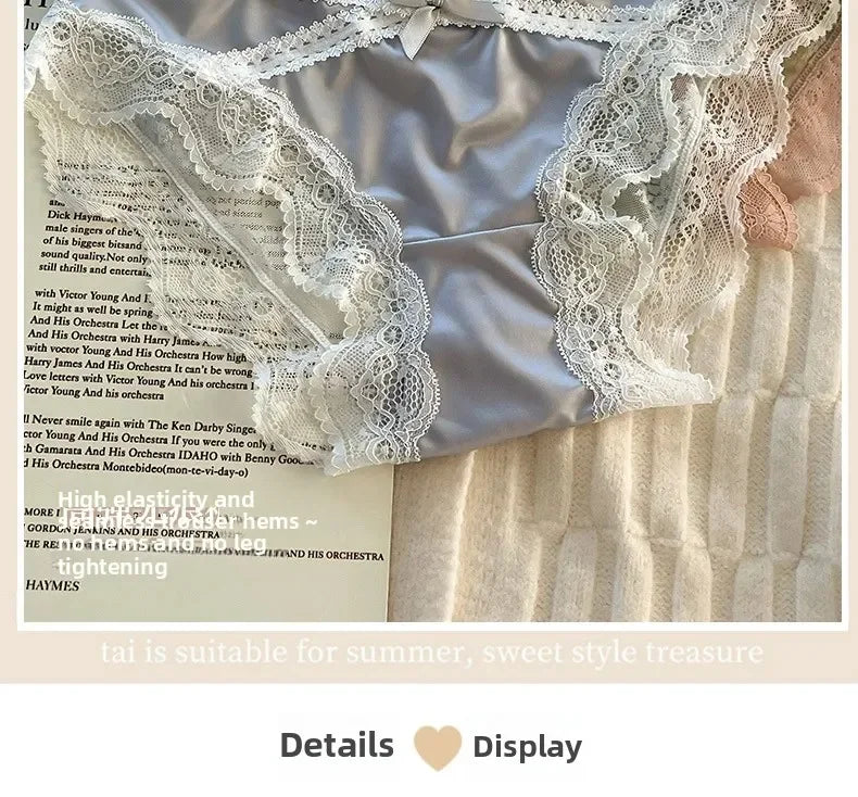 French Lace Underwear Pure Cotton Crotch Satin Sexy Triangle Panties Women's Innerwear Comfortable Breathable Ladies Briefs luvshop24