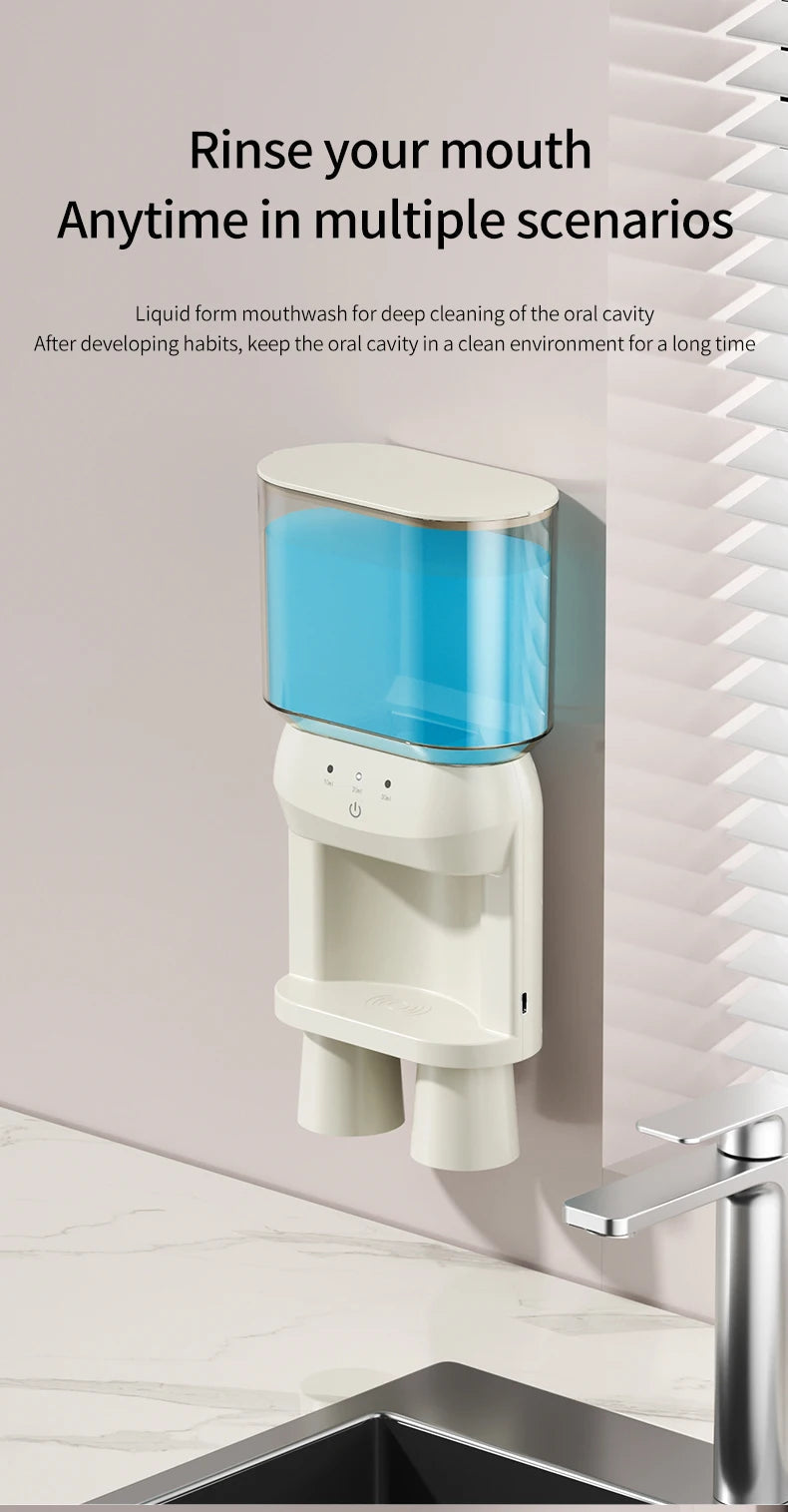 1Pcs Mouthwash Container, Automatic Sensor Mouthwash Machine, No Punching Smart Oral Cleaning, Wall-Mounted Mouthwash Rack, USB Charging with 2 Mouthwash Cups luvshop24