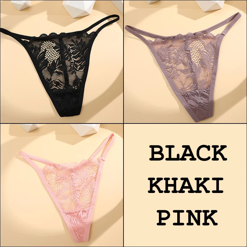 3Pcs Lace Thong For Women Low Rise Soft Intimates Lingerie Sexy Panties 6 Solid Color Ladies Comfortable Underpants Girls Panty luvshop24