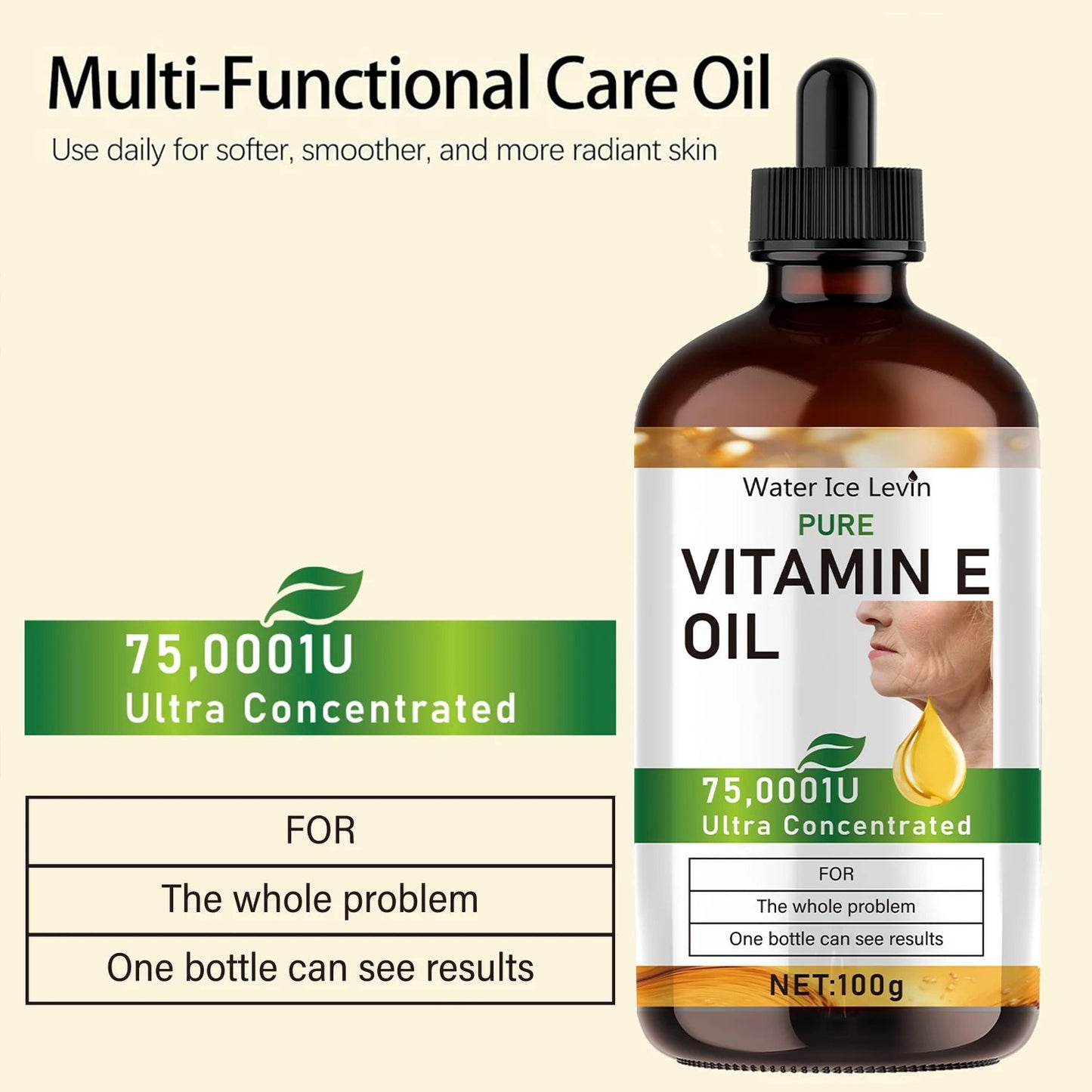 100ml Natural Vitamin E Essential Oil for Massage, Skin Care, Scraping, Shower, Face, Body, Nail, Hair, Eyelash Care Universal luvshop24