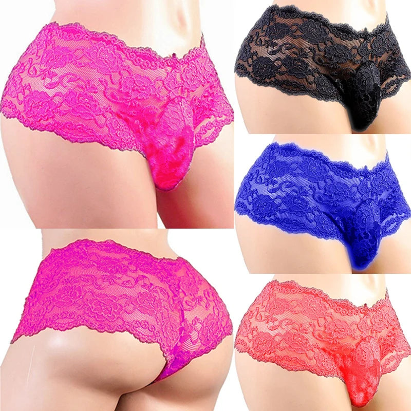 Men's Underwear Sexy Lingerie Sexy Panties Plus Siz Lace Sissy Male Breathable Jockstrap Briefs G-String Thongs Porno Underpants luvshop24