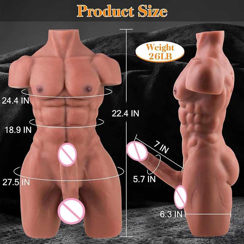 RENHEYUOU-16KG fierce male sex doll gay male TPE realistic large phallus with abs female masturbation Adult Torso sex dolls 18+ luvshop24