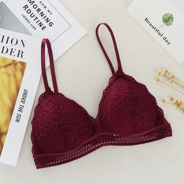 Lace Underwear Female Thin Section Bra Solid Color Embroidery Hollow Tube Top Black/RedWhite 3 Colors luvshop24