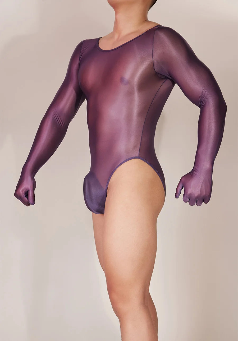 Hot Sexy Oil Shiny Bodysuit for Men Body Stockings Sheer See Through Five Fingers Glove Leotard Male Erotic Lingerie Sex Clothes luvshop24