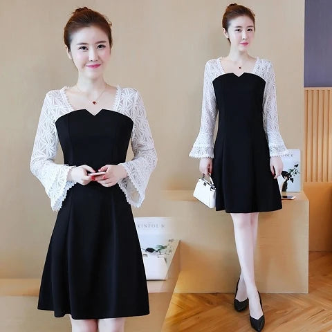 Lace Female Dress Loose Chic and Elegant Pretty One-piece Spring Autumn 2025 Kpop Sensual Sexy Women's Long Sleeve Dresses Midi luvshop24