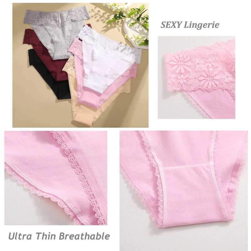 Lace Panties Women Cotton Briefs Female Comfortable Underwear 4PCS/Set Elstice Solid Color Panties Female Low Rise Sexy Lingerie luvshop24
