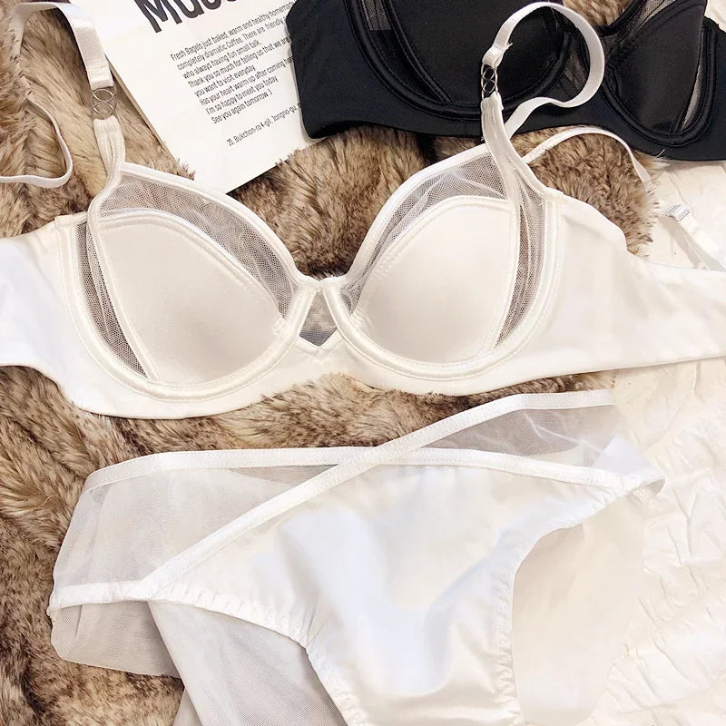 2 Pieces Sexy Underwear Set for Women Lace Push Up Bra French Thin Cup Comfort Brassiere Mesh Breathable Bralette Lingerie Set luvshop24