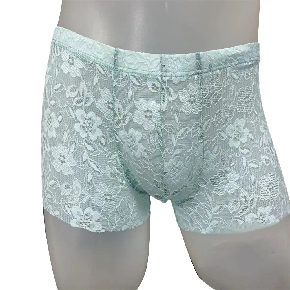 Sexy Mens Lace Shorts Breathable Underwear Solid Male Brief Middle Waist Panties Sleepwear Bikini Hombre Lingerie luvshop24