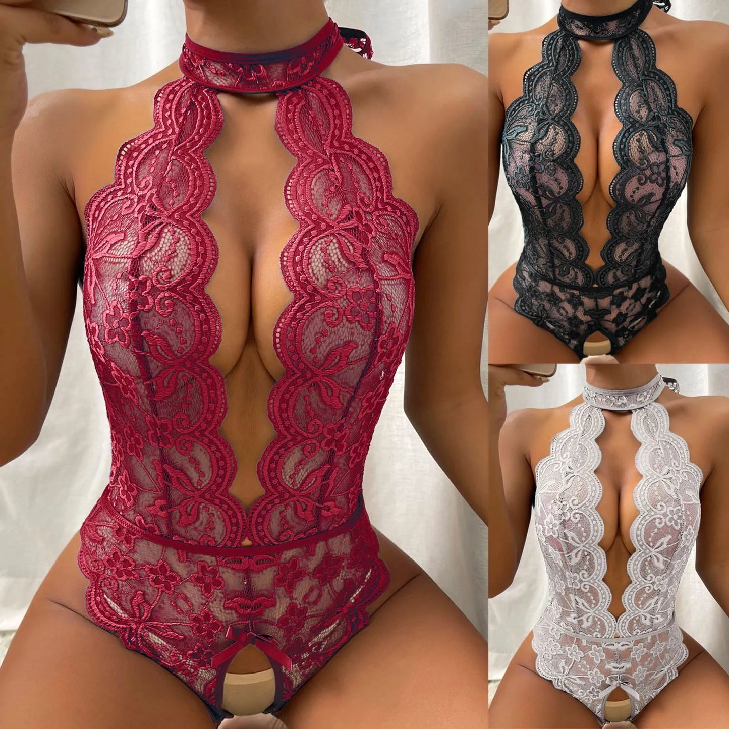 Erotic Lace Teddy Women's Lingerie Bodysuits Push Up Bras Sexy Exotic Clothing Lace Bow Ladies Pajamas Sexy Babydoll Bodysuits luvshop24