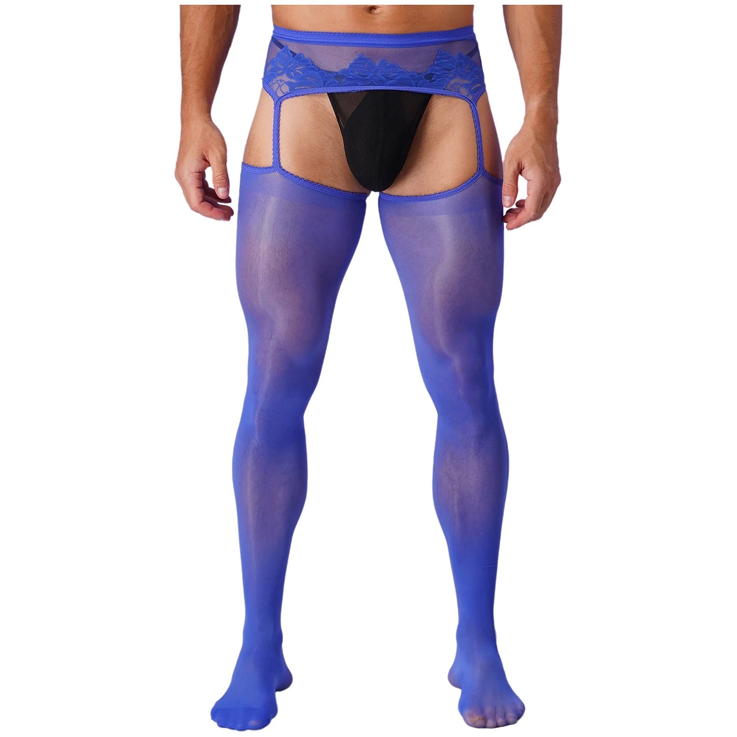 Mens Sexy Cutout Crotchless Pantyhose Floral Lace Exotic Socks Leggings One-Piece Garter Stockings Gay Male Sissy Underwear luvshop24
