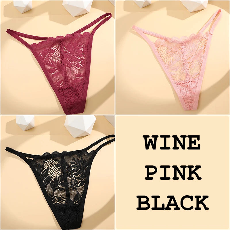 3Pcs Lace Thong For Women Low Rise Soft Intimates Lingerie Sexy Panties 6 Solid Color Ladies Comfortable Underpants Girls Panty luvshop24