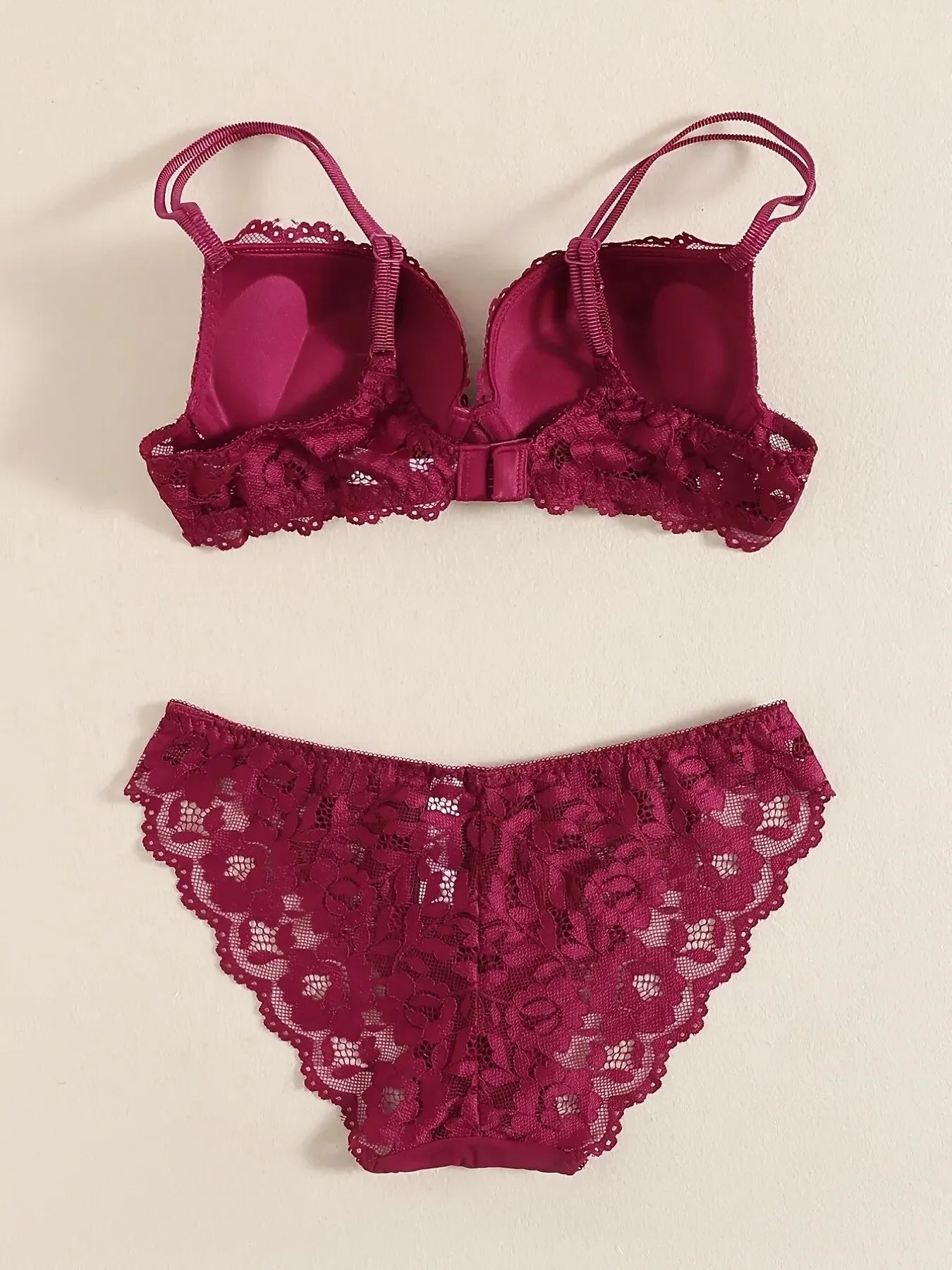 1 Set Elegant Erotic Lace Embroidery Breathable Fabric Lingeries : Push-Up Bra, Low Waist Sheer Panty - Ultimate Valentine's Day luvshop24