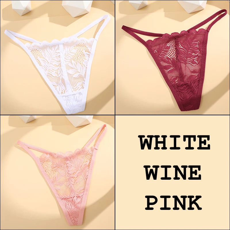 3Pcs Lace Thong For Women Low Rise Soft Intimates Lingerie Sexy Panties 6 Solid Color Ladies Comfortable Underpants Girls Panty luvshop24