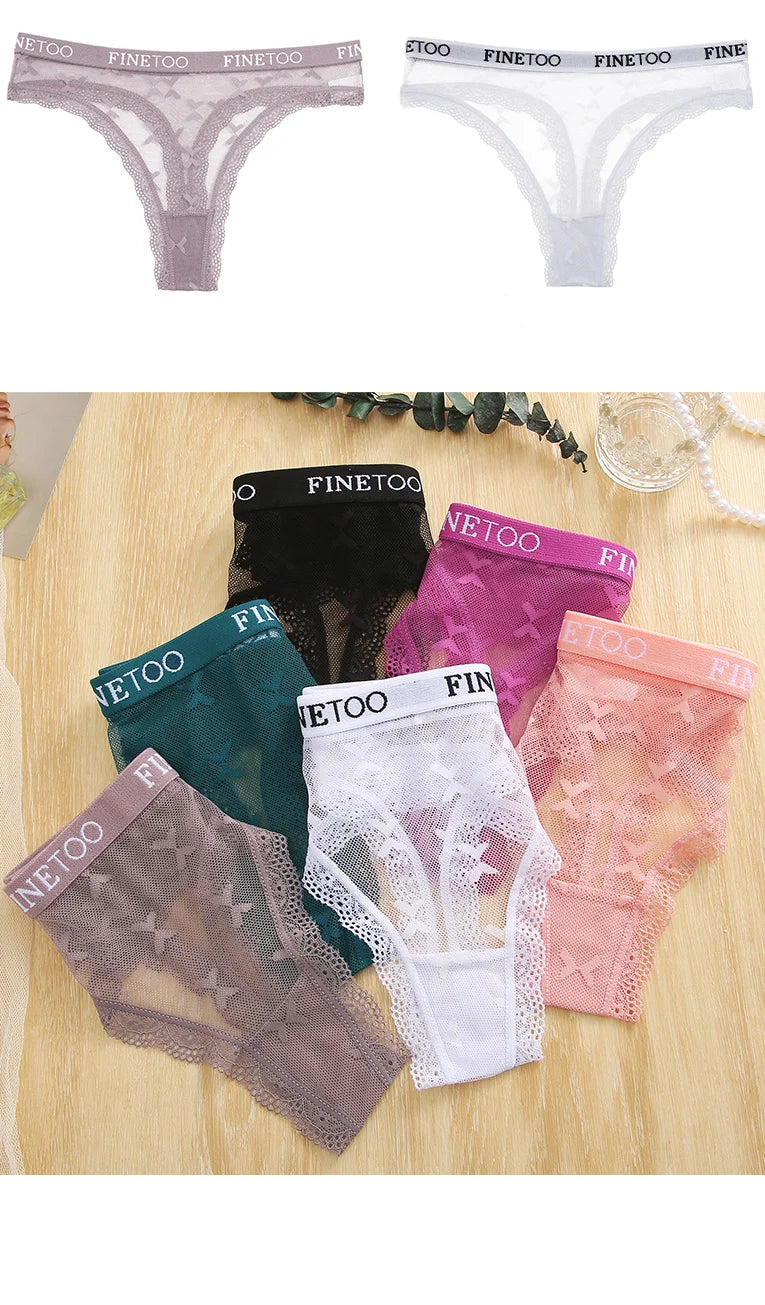 Clearance_6PCS/Set Sexy G-String Thong Lace Women's Panties Low-Waist Female Underpants Mesh Perspective Briefs Lingerie_Contin luvshop24