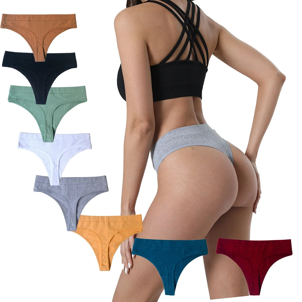 3pcs Cotton Women's Thong Panties Breathable Low Waist Seamless Underwear Sexy Female Lady Comfortable Solid Color G-String luvshop24