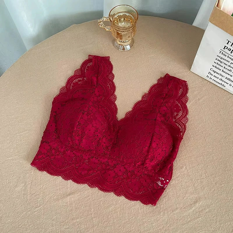Lace Bras Top Women Deep V Neck Sexy Lingerie Wire Free Bra Tank Tops Female Underwear V Back Bralette Padded Camisole luvshop24