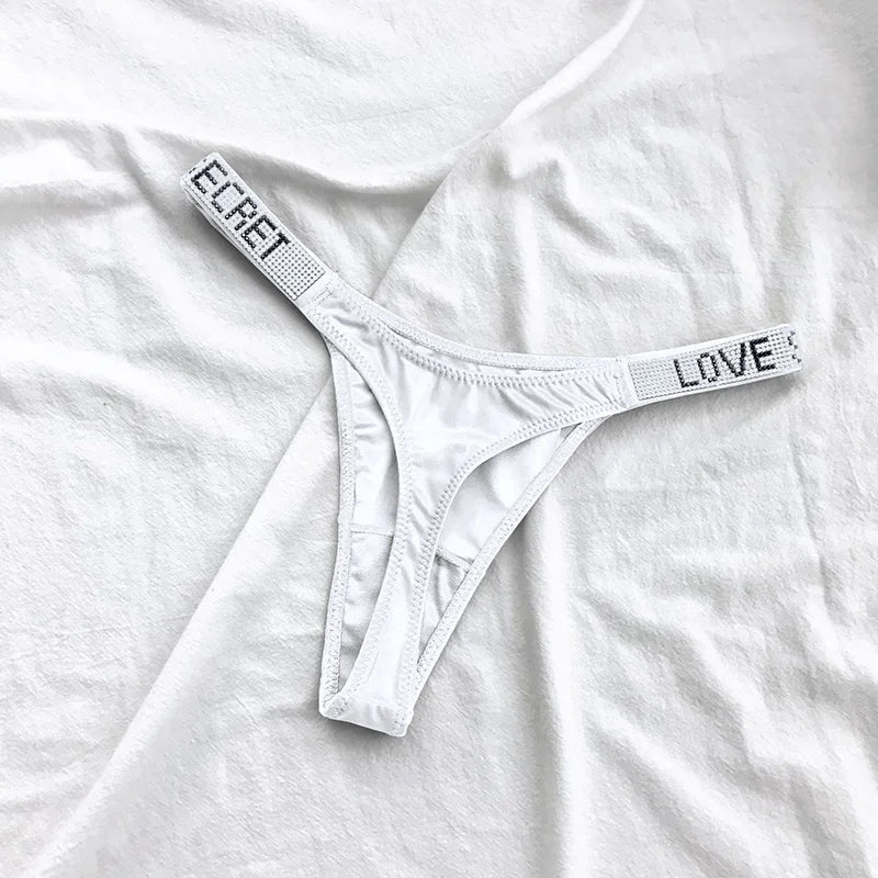 5Pcs Low Waist Sexy Panties Women Thongs Rhinestones Letter Diamonds G-string Sports Thong Shorts Briefs T-back Size S-XL luvshop24