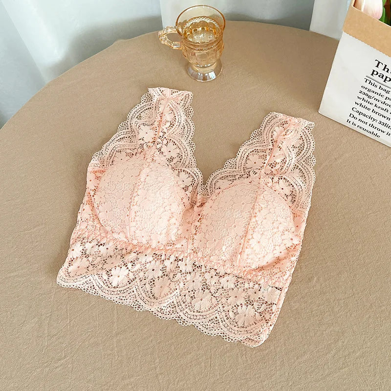 Lace Bras Top Women Deep V Neck Sexy Lingerie Wire Free Bra Tank Tops Female Underwear V Back Bralette Padded Camisole luvshop24