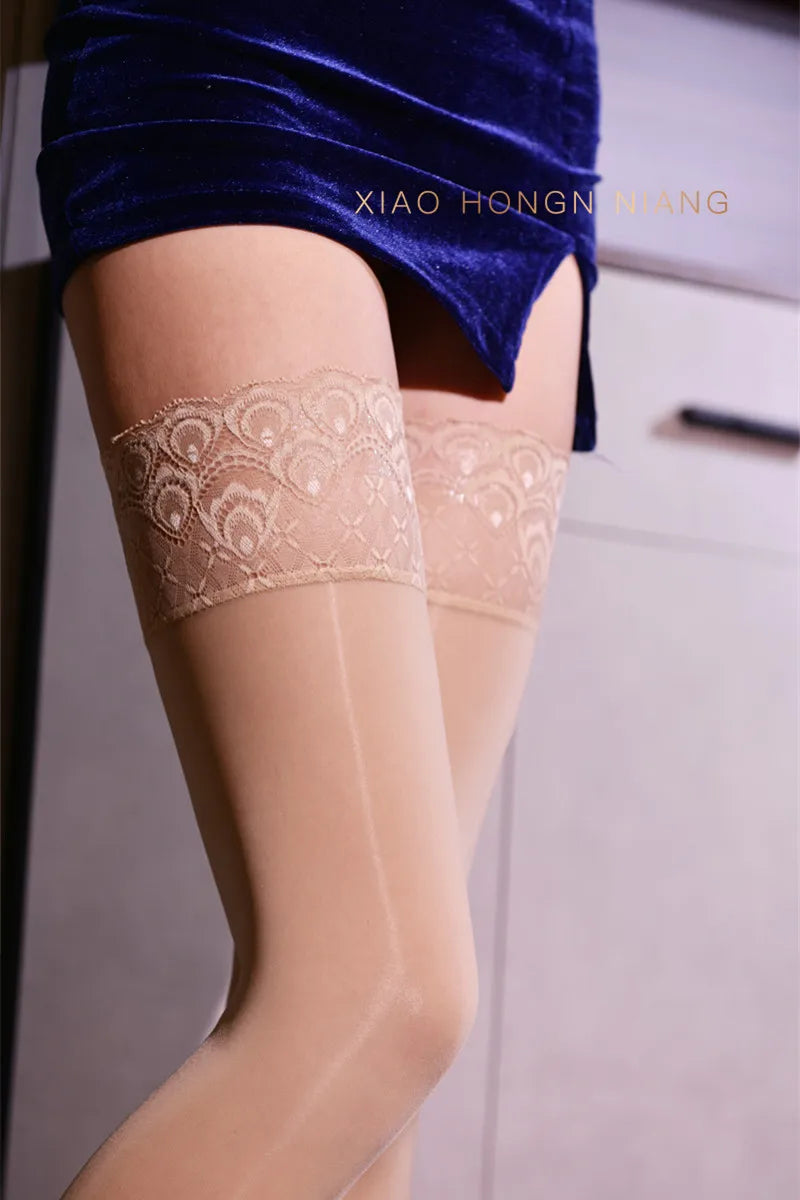 Women's Sexy Stockings8DGlossy Silicone Lace Long Tube912Needle Long Tube Thigh High Horse Oil Socks Support Wholesale luvshop24