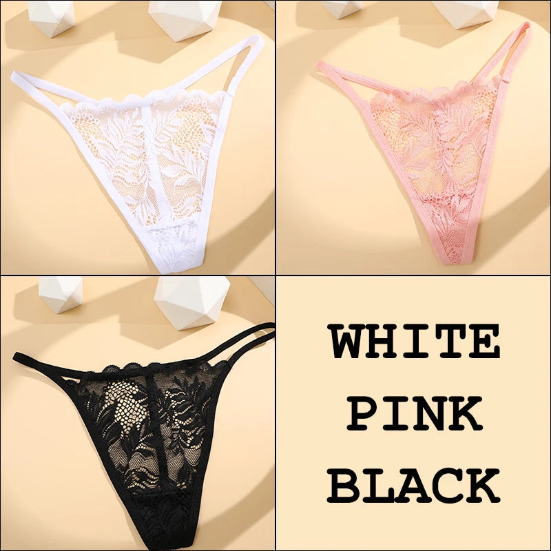 3Pcs Lace Thong For Women Low Rise Soft Intimates Lingerie Sexy Panties 6 Solid Color Ladies Comfortable Underpants Girls Panty luvshop24