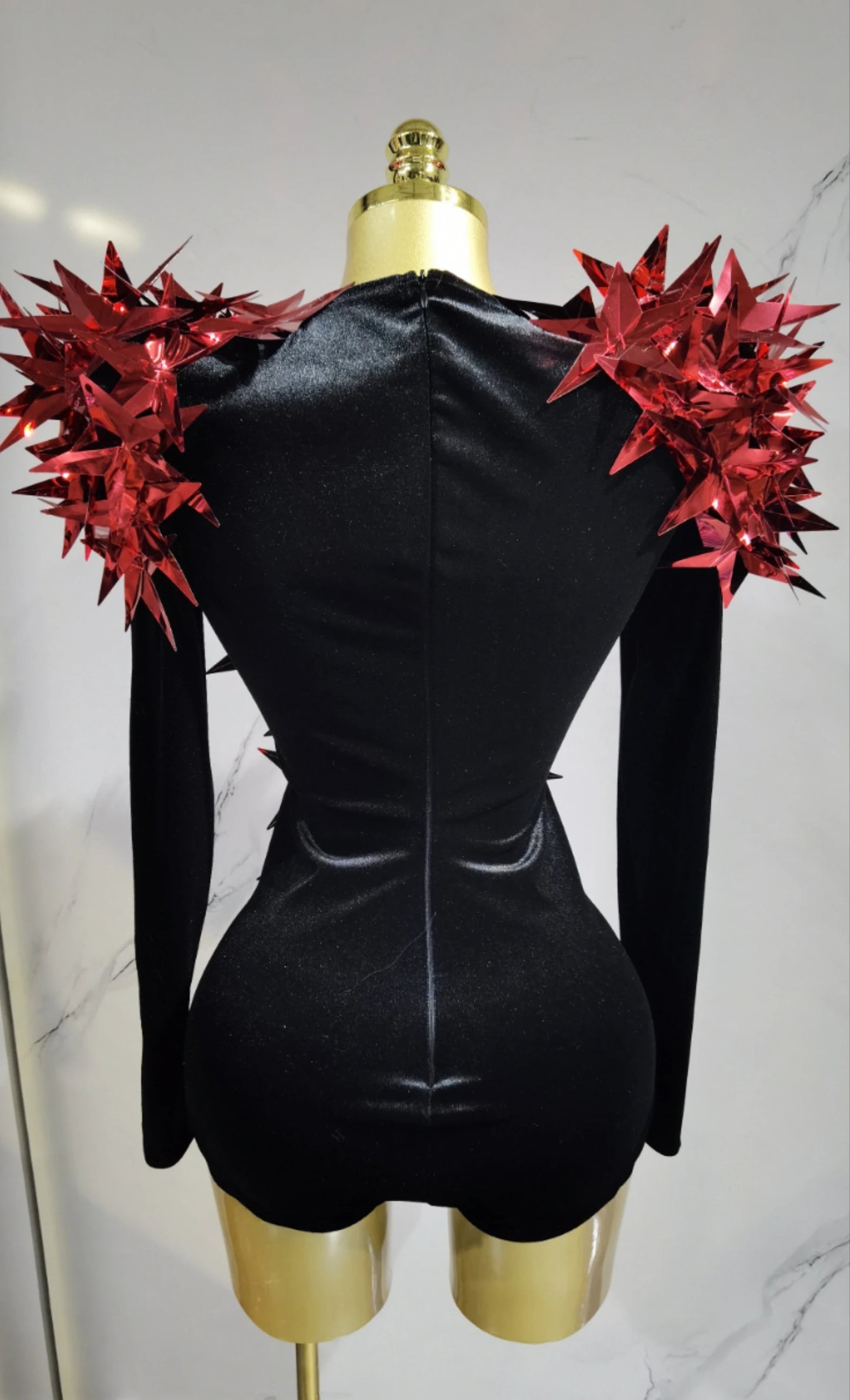 2025 New Shiny Black Rhinestone Velvet Long Sleeve Bodysuit Women Evening Party Club Gala Hosts NightClub Bar Stage Costumes luvshop24