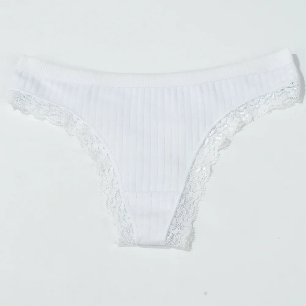 3pcs Cotton Women's Thong Panties Breathable Low Waist Seamless Underwear Sexy Female Lady Comfortable Solid Color Lace G-String luvshop24