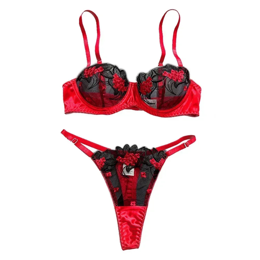 Floral Sexy Lingerie Lace Eroticу Bralette + Briefs Set Transparent Women's Underwear Embroidery Erotic Beautiful Bra And Panty luvshop24
