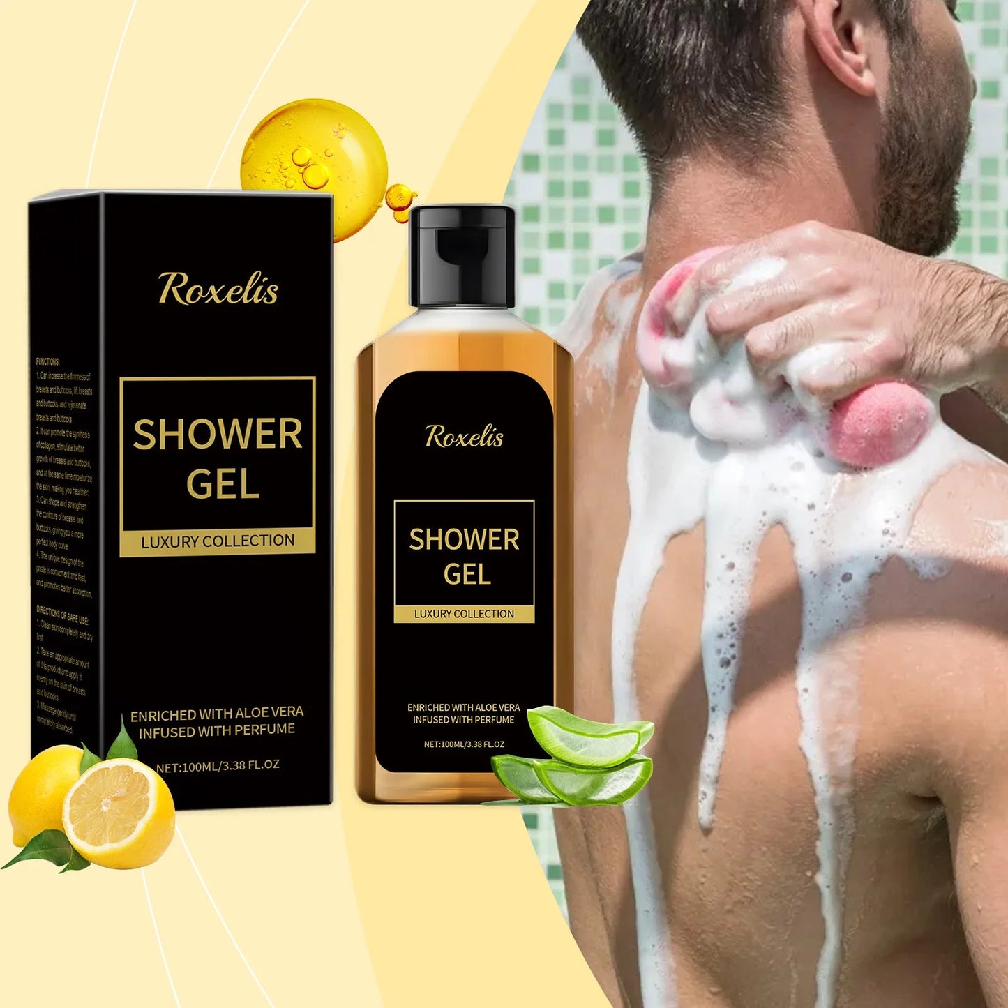 Roxelis Men Shower Wash Pheromone Perfume Shower Gel 100ml Pheromone Shower Gel Aloe Shower Gel Unisex Long-Lasting Freshness luvshop24