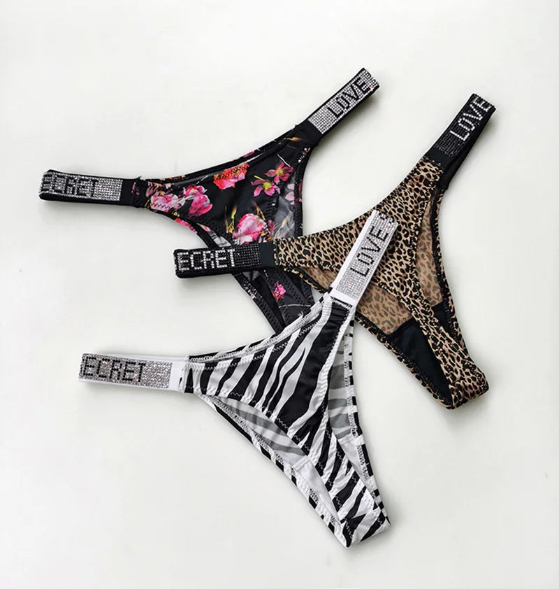 5Pcs Low Waist Sexy Panties Women Thongs Rhinestones Letter Diamonds G-string Sports Thong Shorts Briefs T-back Size S-XL luvshop24