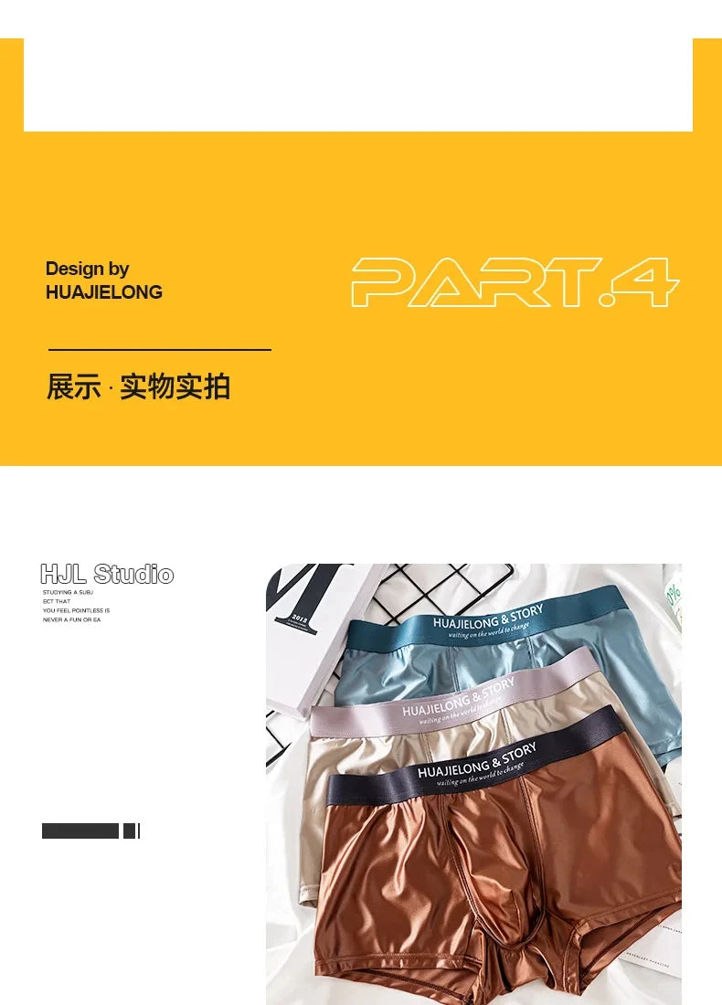 1/3Pcs Breathable Thin Satin Silk Boxer Briefs Seamless Mid Waist Ice Silk Boxers Underpants Smooth Underwear for Men Daily luvshop24