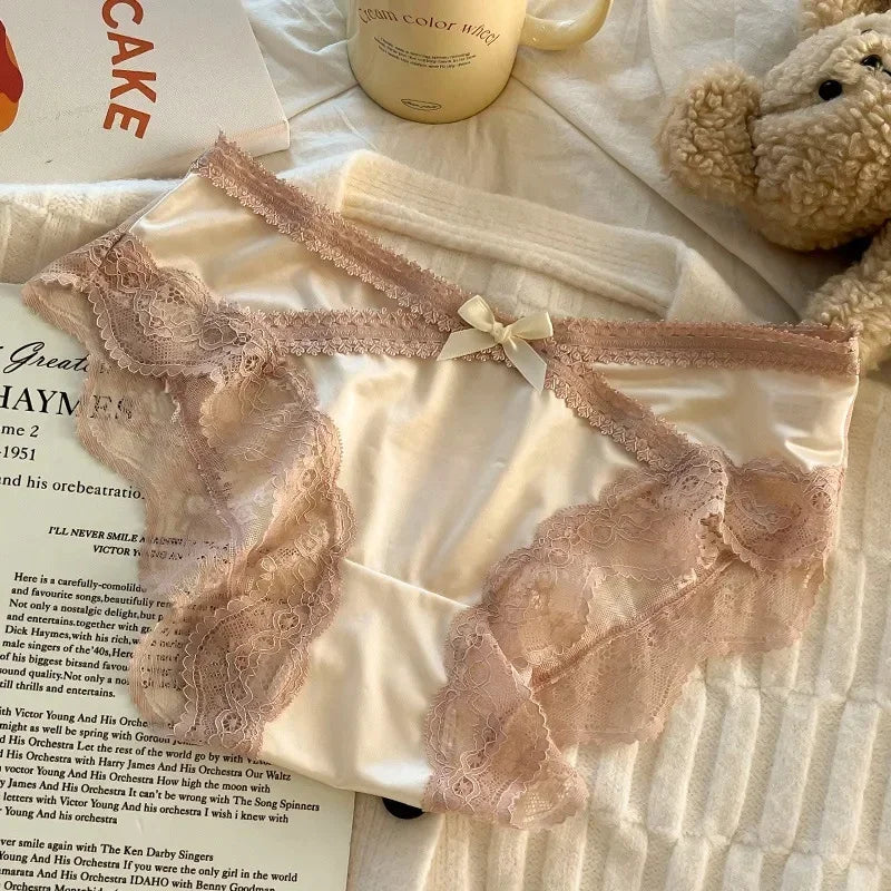 French Lace Underwear Pure Cotton Crotch Satin Sexy Triangle Panties Women's Innerwear Comfortable Breathable Ladies Briefs luvshop24