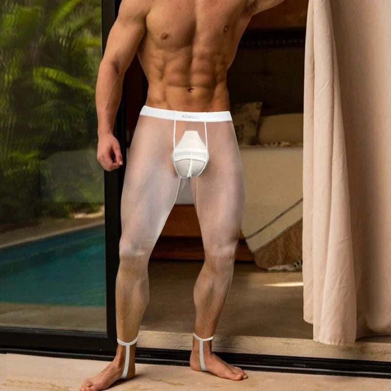 1/2/3PCS Men's Leggings Underwea Thin Sexy Transparent Ice Silk High Stretch Foot Anti Slip Pants Fitness Bottoms Pants AD776 luvshop24